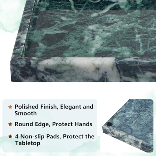 Real Natural Marble Tray for Bathroom, Vanity, Kitchen and Desktop, Rectangle Genuine Marble Stone Tray for Jewelry, Cosmetics, Candles, Lotion, Perfume (Snowflake-Green, 12" x 8" x 1.2") - color: Snowflake-green, size: 12" x 8" x 1.2"