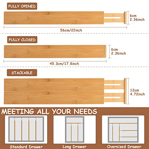 Bamboo Drawer Dividers,Kitchen Drawer Dividers Adjustable,Expandable Drawer Dividers Organizer for Kitchen large Utensils, Dressers Bathroom,Clothes,Office,Drawer Organization Separators(17.7-22 in)