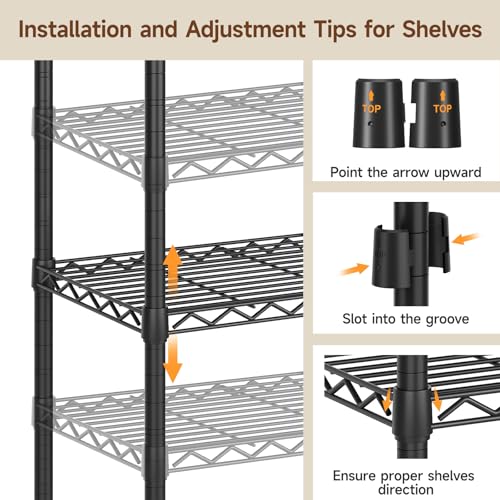 ONBRILL F6 Free Standing Industrial Pipe Clothes Rack, Large Heavy Duty Metal Garment Rack, Closet Organizer Storage System with Adjustable Shelves & Hanging Rods, Portable Wardrobe - Black - color: Black