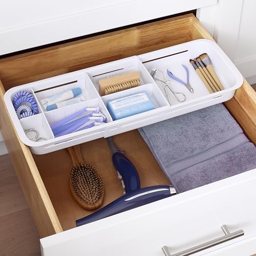 YouCopia DrawerFit Sliding Drawer Tray with Adjustable Dividers, Expandable Kitchen Storage Organizer, Speckled White - style: Tray