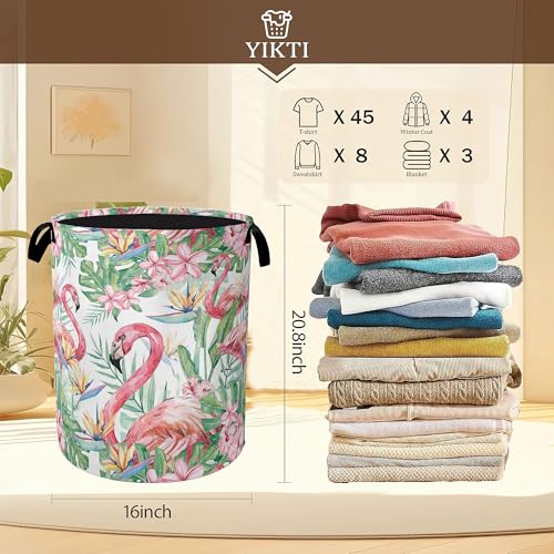 Watercolor Flamingo Laundry Hamper,Tropical Flower Leaves Clothes Hamper for Laundry,Waterproof Oxford Toy Storage Collapsible Hampers for Bedroom, Dorm Room,Bathroom,16x20 Inch - color: Watercolor Flamingo