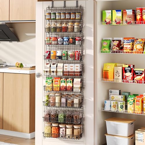 JKsmart 9-Tier Spice Rack Organizer with Door Hook, Wall Mount, and Extra Large Capacity for Pantry Door – Stylish Black Design for Effortless Organization, Ultimate Kitchen Storage Solution - color: Black-9 tier