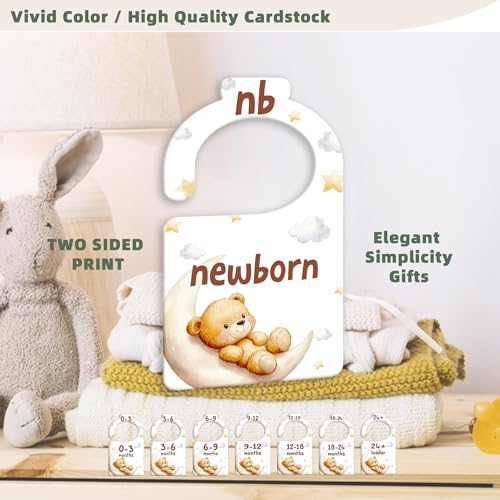 JMOST Bear Baby Closet Dividers for Nursery Closet Organizer, Newborn to 24 Months Size Clothes, Bear Moon Hangers with Size Dividers, Double Sided - color: Brown