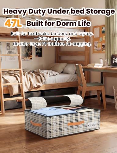 2-Pack Under Bed Storage Bins with Wheels and 4 Vacuum Seal Bags, Heavy Duty 80lbs Capacity,7.9" Height Clear Lid Organizer for Dorm Bedroom Clothes Shoes Toys,Quick Assembly Space Saver Houndstooth - color: Houndstooth, size: 7.9 inches