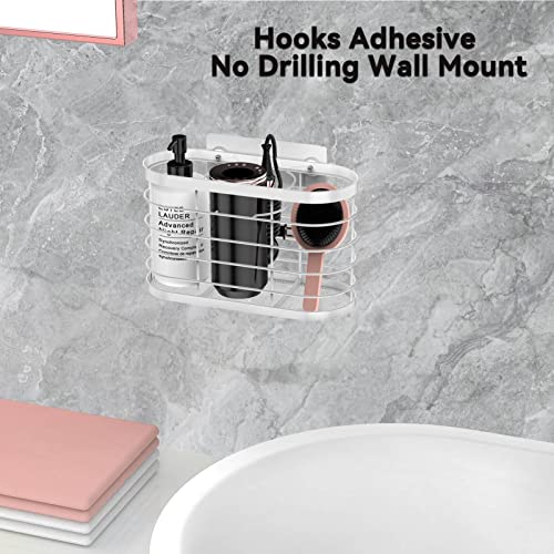 Hair Dryer Holder 3 in 1 Hair Tool Organizer Djustable Height Wall Mounted/Cabinet Door Bathroom Organizer Under Sink for Flat Irons, Curling Wands, Hair Straighteners - color: White