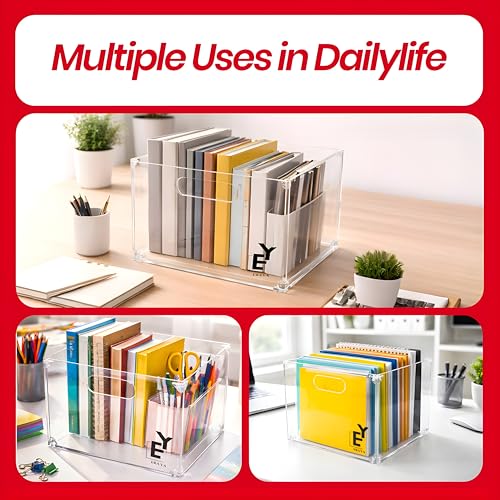ERAYA Clear Acrylic File Organizer with Handles, Portable Hanging File Box for Letter/A4 Documents 8.5"x11", Sleek Desktop Storage for Office, Home, Study, Magazines, Notebooks, and School Supplies