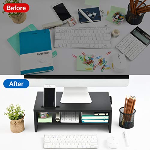 Marbrasse Monitor Stand Riser, 16.5 Inch 2 Tier Computer Printer Shelf Stand for Laptop Computer Screen Storage, Desktop Stand with Phone Holder and Cable Management Black - color: Black