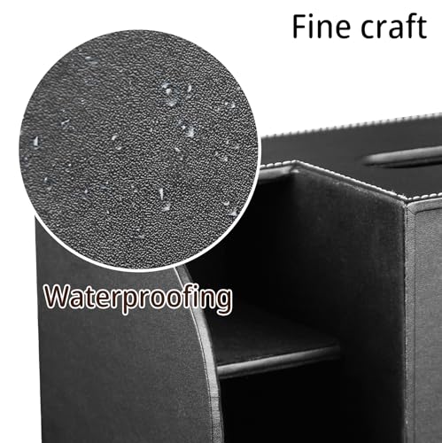 Leather Square Tissue Box Cover with Storage Tray,Cube Tissue Box Holder,Modern Facial Paper Organizer with Remote Control Holder for Bathroom,Vanity Countertop,End Table NightStand Home Office.Black - color: Black