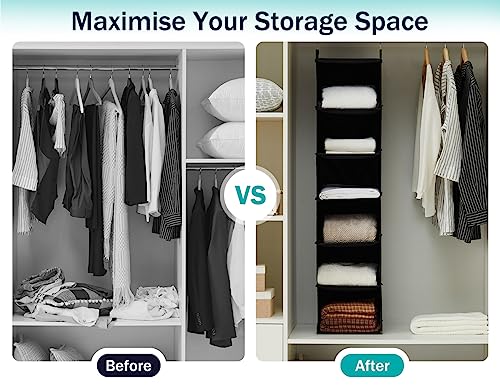 YOUDENOVA Hanging Closet Organizer, 6-Shelf Closet Hanging Storage Shelves, Black - color: Black, size: 6-Tier