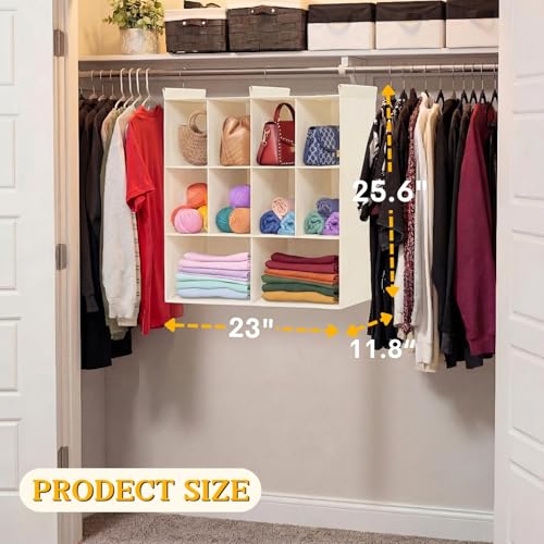 Ofiray-home 3 Tier Hanging Closet Organizer, 10 Compartments Sweater Organizer for Closet with 3 Sturdy Hooks, Closet Organizers and Storage, Wardrobe, Rv, Garment Rack, Beige - color: Beige, size: 3-Tier