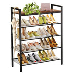 WIN4ALL Shoe Rack for Front Door Entrance, 5 Tier Shoe Rack for Entryway, 16-20 Pairs of Shoes, Metal Shoe Rack Organizer, Free Standing Shoe Rack for Closet (Black+Rustic Brown) - size: 5 Tier (11.81"D x 29.33"W x 38.18"H)