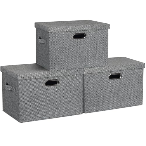 Graciadeco Large 17" 36 Quart Collapsible Stackable Storage Bins with Lids, 3 Packs Black and White Mix Linen Fabric Closet Boxes with Lids, Storage Cube Baskets Container Organizers (17x12x11) - color: Black and White Mix, size: Large -3 Pack