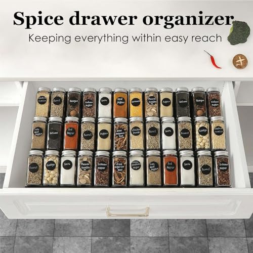 Famhap Spice Drawer Organizer, 6 Pack Drawer Seasoning Organizer Expandable from 11.6" to 23.2" Seasoning Rack Tray Insert for Kitchen Drawers, Spice Rack Tray for Drawer/Countertop (Black) - color: Black, size: 6pcs