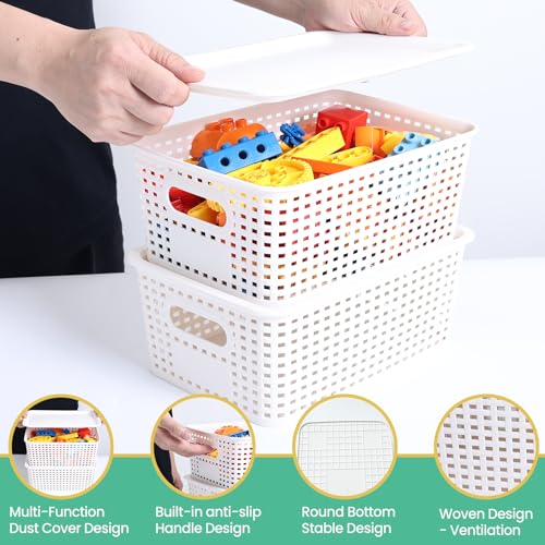Plastic Storage Baskets with Lid-Plastic Storage Containers Stackable Storage bins: Storage Baskets for Organizing Shelves Drawers Desktop Closet Playroom Classroom Office,8 Pack-White10.2x7.2x4.1Inch - color: White