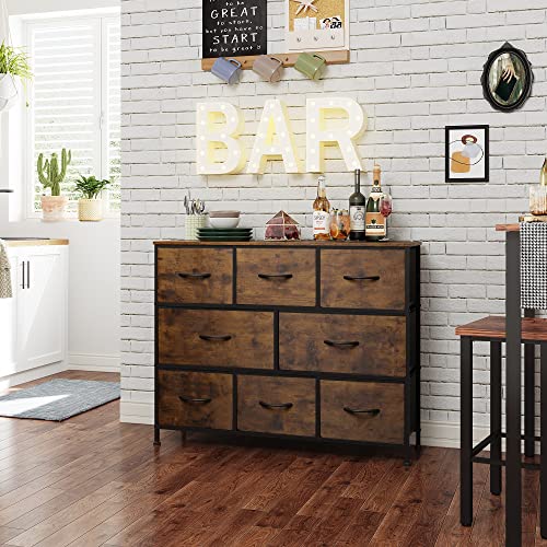 WLIVE 8 Drawer Dresser for Bedroom, Fabric Dresser with Large Storage Drawer Unit for Entryway, Chest of Drawers for Living Room, Rustic Brown - color: Rustic Brown, style: Large 8 Drawers