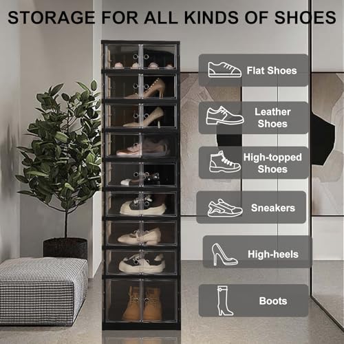 SYNCVIBE Shoe Rack Organizer for Closet Entryway Foldable Sneaker Storage Shoe, Collapsible Shoe Cabinet, Stackable Shoe Storage Cabinet with Lids for Living Room (9 Tiers -18 Pairs Black) - size: 9 Tiers -18 Pairs Black