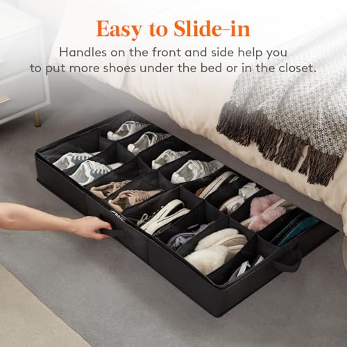 Lifewit Under Bed Shoe Storage Organizer 2 Pack(16 Shoes Cells+4 Boots Cells), 4.3 Inches Profile Fabric Shoes Container Box with Clear Cover, Foldable Storage Bag with 2 Handles, Fits 24 to 40 Pairs - style: 16 Shoes Cells+4 Boots Cells