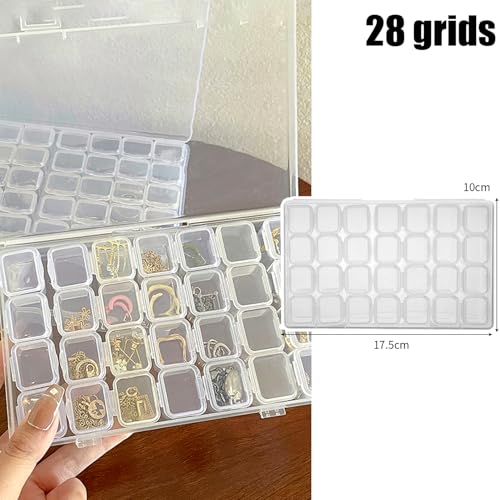1set Detachable Compartment Jewelry Storage Box Jewelry Divided Into 28/56 Transparent Boxes Nail Art Storage Tools (28 grids,17.5 * 10 * 2.5cm) - color: 28 grids,17.5*10*2.5cm