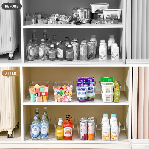 12 Pack Middle Organizers and Storage, Pantry Organization and Storage Bins, Cabinet Organizer, Clear Plastic Storage Containers with Handle，Acrylic Storage Bins for Cabinet, Fridge - color: Mid 12pack