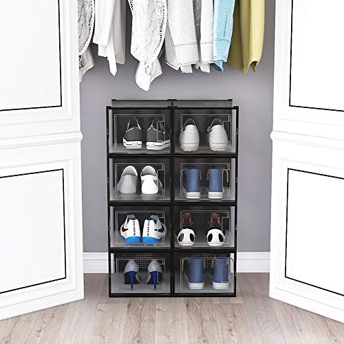 OnDisplay Clik Stackable Interlocking Shoe Box System (Large Clear/Black, Set of 2) - color: Large Clear/Black, size: Set of 2