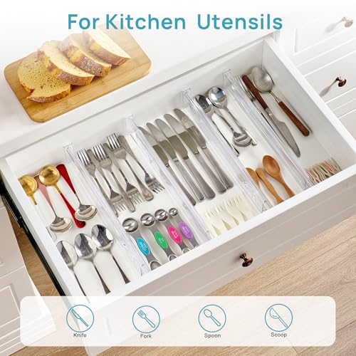 Vtopmart 8 Pack 2.36" Short Upgrade Drawer Dividers for Kitchen Drawer, 12.8"-22.3" Expandable Kitchen Drawer Organizer, Clear Plastic Organizer Separator for Flatware, Utensil, Cutlery, Underwear - size: Short-2.36"