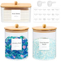 Glass Laundry Pods Container & Acrylic Dryer Sheet Holder with Bamboo Knobs Lids, Scoops & Labels | Premium Laundry Room Organization and Storage for Detergent Pods, Powder, Dryer Balls & Beads - color: Bamboo Cap with handle