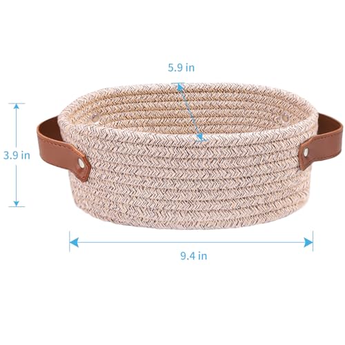 ABenkle Small Woven Basket, Mini Cotton Rope Storage Basket, Tiny Easter Basket, Shelf Basket, Oval Decorative Toy Dog Cat Basket for Nursery, Empty Gift Basket, 9.4" x 5.9" x 3.9" XS - color: Mixed Brown
