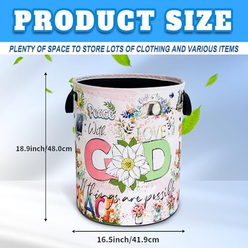 Christian Peace Laundry Basket God Bible Verse Oxford Cloth Laundry Hamper With Handle Foldable Portable Clothes Storage Basket 18.9 X 16.5 In Storage Bag For Laundry Room/Bathroom/Bedroom/Dormitories - color: Christian Peace