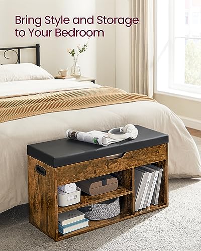 VASAGLE CUSTOS Collection - Storage Bench with Cushion, Shoe Bench, Padded Seat, Hidden Storage, Entryway, Hold up to 300 lb, 11.8 x 31.5 x 17.3 Inches, Rustic Brown and Ink Black ULHS30BX - color: Rustic Brown + Ink Black, size: 31.5"W