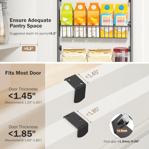 Delamu Over The Door Pantry Organizer, 5-Tier Pantry Door Organizers and Storage with Adjustable Basket, Metal Hanging Spice Rack, Seasoning Organizer, Door Organizer for Home Kitchen Bathroom, Black - color: Black, size: 5 Tier