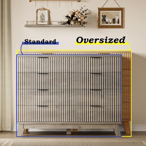 BORNOON 53" Tall Dresser for Bedroom, 8-Drawer Fluted Chest of Drawers, Modern Wood Highboy with Metal Slides and Handles, Anti-Tip Kit, Vertical Clothes Storage Organizer for Apartment, Closet - color: Rustic Drift, size: XL 8-Drawer