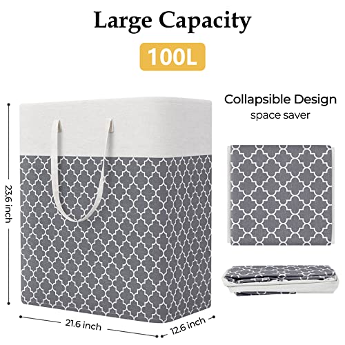 StorageRight Laundry Basket Hamper Large Collapsible Laundry Hamper with Easy Carry Handles，Freestanding Clothes Hampers for Laundry, Bedroom, Dorm, Clothes, Towels, 100L, Clover Grey - color: Clover Grey, size: 100L