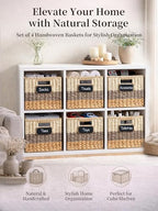 Storage Basket, 10.5x10.5x10.5 Inch Storage Cubes, Water Hyacinth Wicker Basket for Storage, Handmade Woven Baskets for Organizing, Set of 4 Wicker Storage Baskets for Shelves