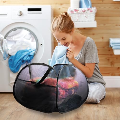 Collapsible Laundry Baskets, 90L Large Foldable Laundry Basket, Durable Mesh Pop Up Hampers for Laundry, Dirty Clothes Laundry Hamper for Bedroom, Bathroom, Dorm, Laundry Room, Travel, Camping Black - color: Black