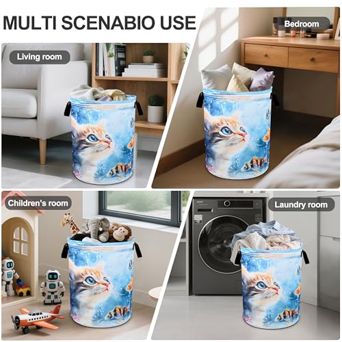 Cute Cat Laundry Basket Foldable Oxford Cloth Tote Bag Laundry Hamper Clothes Storage Bucket Organizer For Bathroom/Laundry Storage/Bedroom 19.6x15.7 Inch - color: Cute Cat
