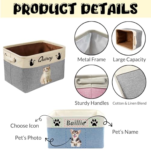 Customized Pet Toy Storage Basket - Personalized Dog & Cat Toy Organizer with Name, Foldable & Durable Fabric Bin for Pet Supplies, Organizer for Toys, Coats, Clothing, Blankets Blue - color: Blue