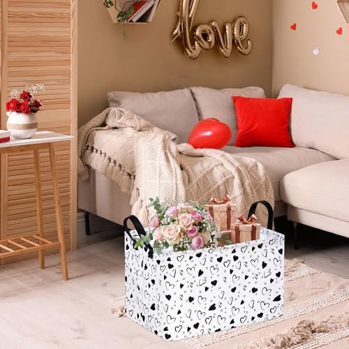 MAIZMZ Girls Empty Gift Basket Heart Print Storage Cube for Women, Closet Shelf Organizer Bins with Handles Nursery hamper Kids Toys Books Box Room Deco - color: Grey love