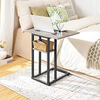 HOOBRO Foldable End Table, C Shaped Side Table with Storage Shelf, Small Snack Table Suitable for Living Room Bedroom Small Spaces, Easy Assembly, Greige and Black BG29SF01 - color: Greige + Black