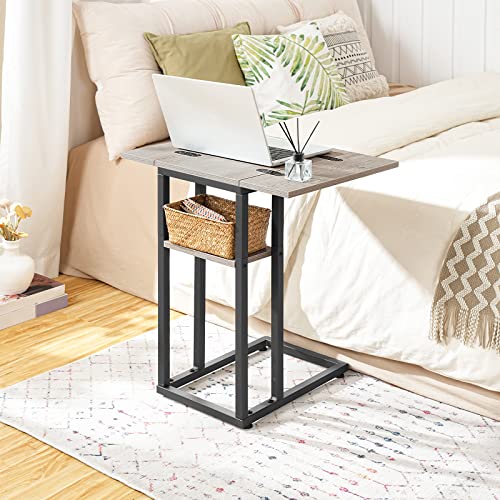 HOOBRO Foldable End Table, C Shaped Side Table with Storage Shelf, Small Snack Table Suitable for Living Room Bedroom Small Spaces, Easy Assembly, Greige and Black BG29SF01 - color: Greige + Black
