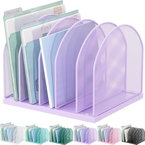 gianotter Desktop File Organizer, Desk Organizer with 5 Compartments, Paper Organizer for Desk, Workspace Organizers for Office Supplies (Purple, Upright Style) - color: Purple, size: Upright Style