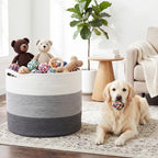 XXXXL 125L Extra Large Blanket Basket, 23.6" x 16.9" Jumbo Woven Cotton Rope Storage Basket with Handles, Laundry Hamper, Toy Storage for Living & Play Room(White, Light Gray & Dark Gray) - color: White, Light Gray & Dark Gray