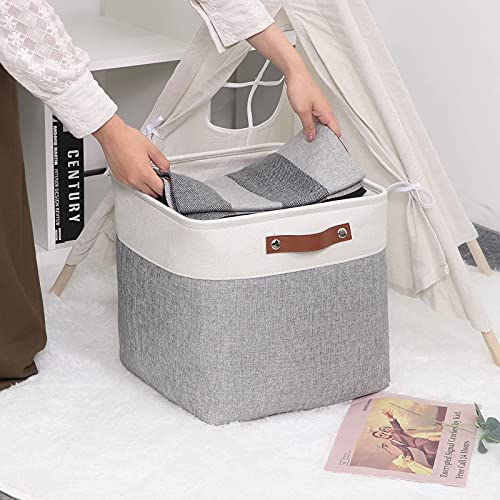 DULLEMELO Cube Basket for Storage, Collapsible Fabric Cube for Organizing, Storage Cube for Closet, Laundry, Nursery, Shelves, Decorative Basket for Gifts Empty (White&Gray) - color: White&Gray, size: Cube-13"x13"x13"