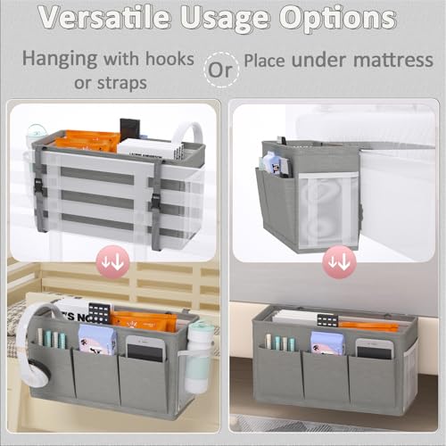 Edudif Dual-purpose Bedside Caddy Bedside Organizer, Bed Caddy with 6 Pockets, Versatile Bedside Storage Solution Magazine Remotes holder, ideal for Home, Dorm, Hospital, Crib Bed (Grey 2pcs) - color: Grey 2pcs