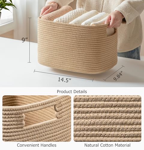 UBBCARE 4 Pack Storage Baskets for Organizing, Shelf Baskets with Handles, Woven Storage Baskets for Bookcase/Cube Shelf/Closet, 14.5"L x 9.8"W x 9"H, Brown - color: Brown, size: 4 Pack-14.5"(L)×9.8"(W)x9"(H)