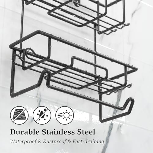 TreeLen Shower Caddy Hanging over Shower Head with 10 Hooks for Razor Large Shampoo Holder Shower Hanger Rack Bathroom Organizer- (Black, 11.8x4.1x24.8) - color: C-Black