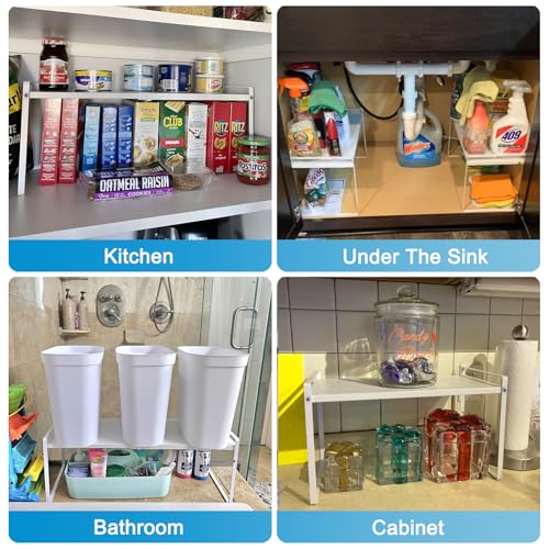 Expandable Cabinet Countertop Shelves, 9" Deep Cabinet Shelf Organizer Riser for Kitchen Pantry Cupboard Under Sink Countertop Organization Storage, Adjustable Metal Organizer Shelf with Nonslip Legs - size: 9"D*10''H*(14"~26")W