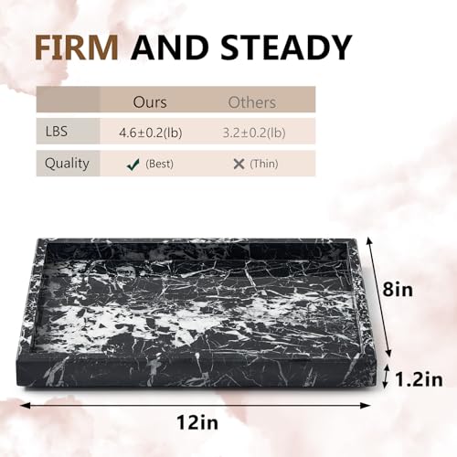 Real Natural Marble Tray for Bathroom, Vanity, Kitchen and Desktop, Rectangle Genuine Marble Stone Tray for Jewelry, Cosmetics, Candles, Lotion, Perfume and Home Decor (Black) - color: Black, size: 12" x 8" x 1.2"