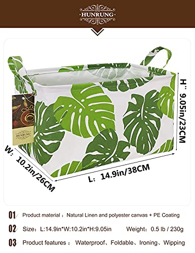 HUNRUNG Rectangle Canvas Storage Basket Foldable Waterproof Toy Organizer Bin with Handles Fabric Collapsible Storage Bins for Shelves Kids Room Playroom Nursery Clothes and Pet Supplies(Leaf) - color: Leaf