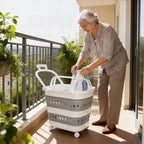 50L Collapsible Plastic Laundry Basket Hamper with Wheels, Foldable Laundry Basket with Handles, Pop Up Storage Container Organizer for Washing Storage - style: 50L Wheel