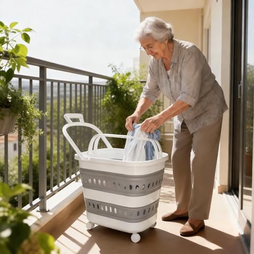 50L Collapsible Plastic Laundry Basket Hamper with Wheels, Foldable Laundry Basket with Handles, Pop Up Storage Container Organizer for Washing Storage - style: 50L Wheel